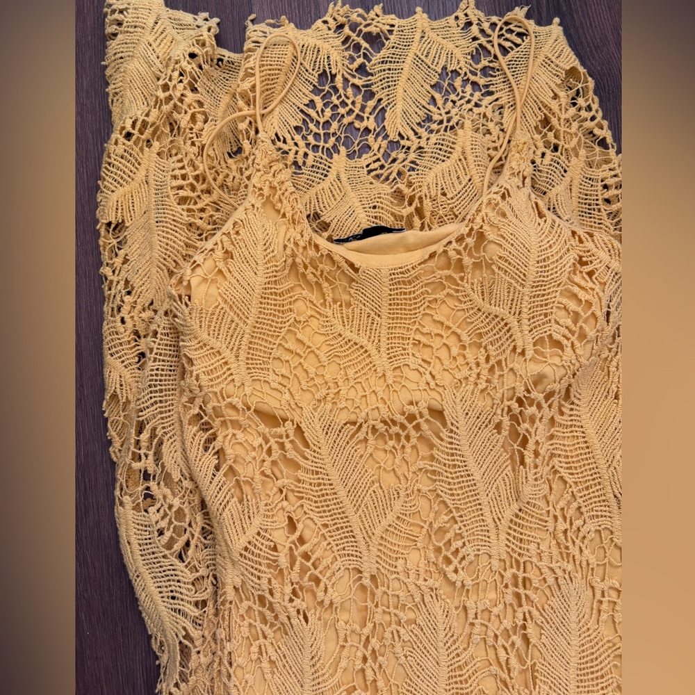Zara Yellow Mustard Crochet Maxi Dress